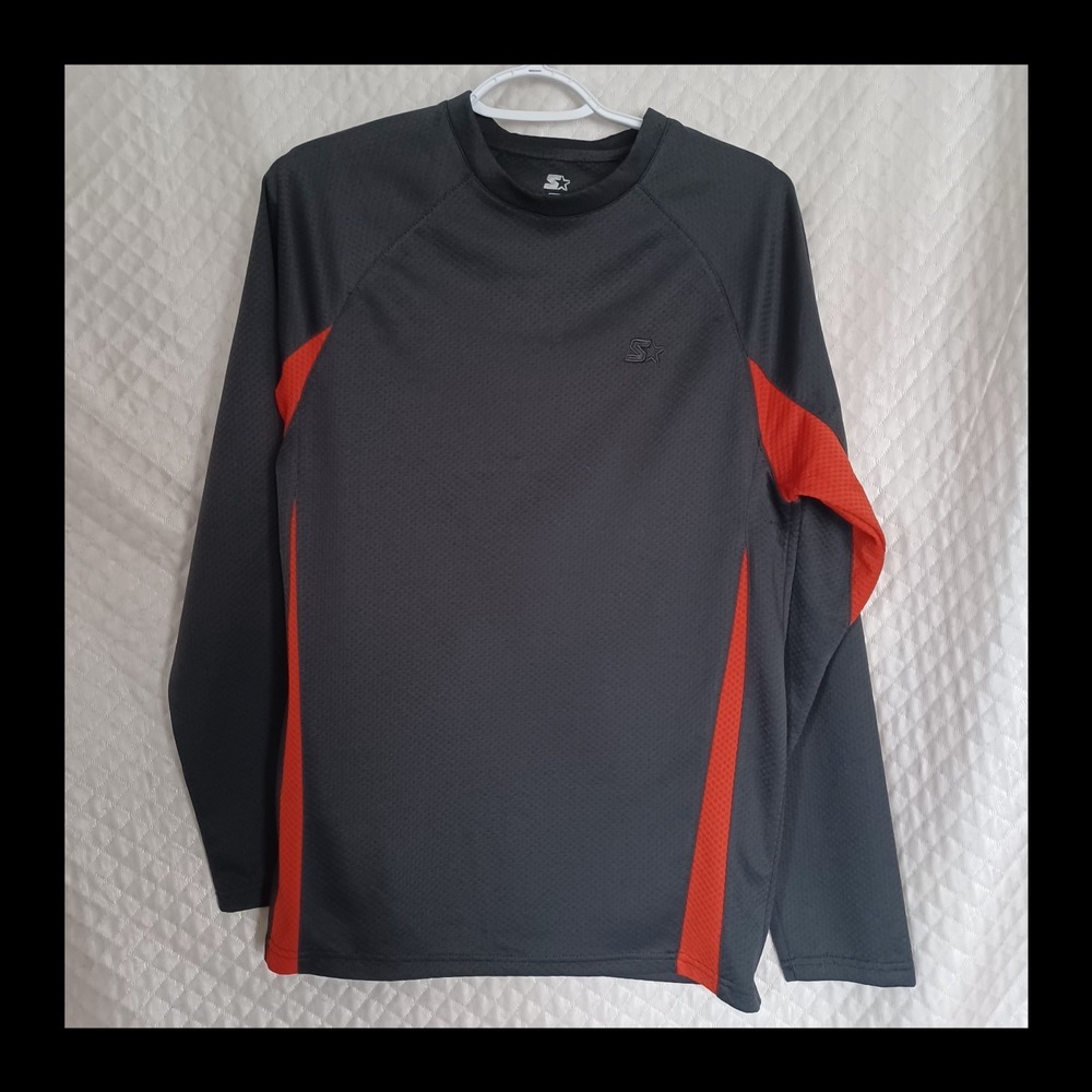 Starter Atlethic Dri-Star Grey w/Orange T-Shirt Mens Size S 34-36 Long Sleeve